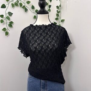 H&M Elegant Black Lace Short Sleeve Top Size M Flattering